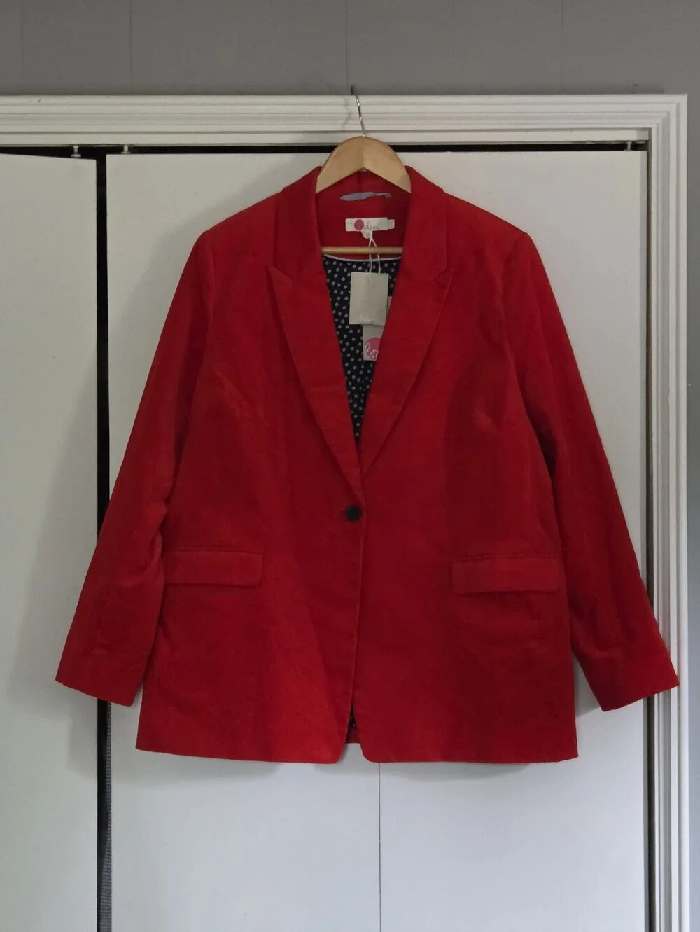 Boden Oxford Cord Red Single-Button Women's Blazer